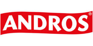 ANDROS Logo auf rotem Hintergrund