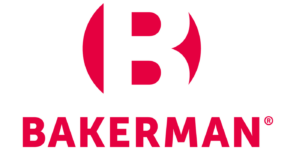 Rotes Bakerman-Logo auf schwarzem Hintergrund