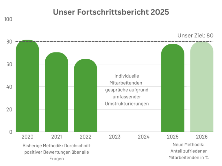 Fortschrittsbericht 2025 mit Zielwert 80 und Jahresbalken