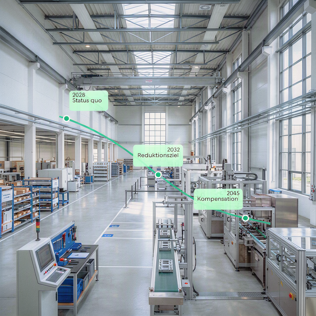 Produktionshalle mit Emissionspfad bis 2045